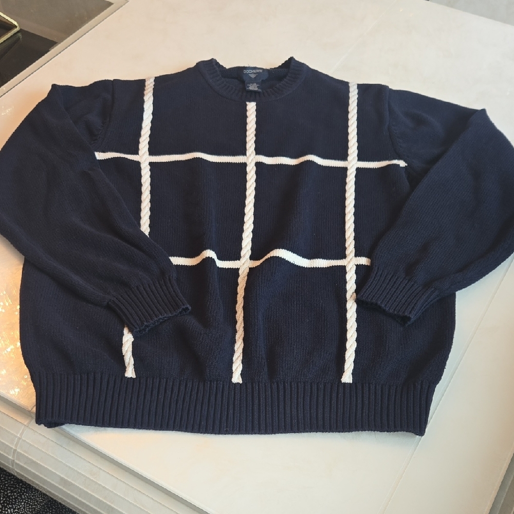 Dockers Dark Blue and White Grid Crewneck Sweater